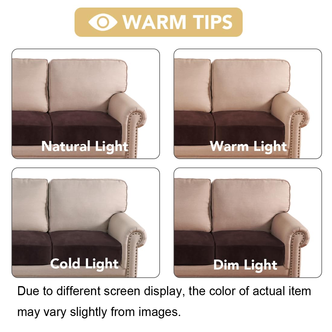 H.VERSAILTEX Velvet Stretch Couch Cushion Cover Plush Cushion Slipcover for Chair Loveseat Sofa Cushion Furniture Protector Seat Cushion Sofa Cover (3 Piece Sofa Cushion Covers, Brown)