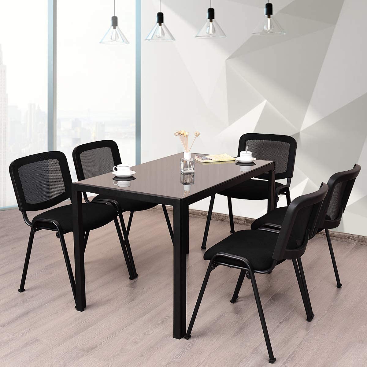 Hysache 5 Pcs Waiting Room Chairs, Modern Conference Chairs Set of 5, Reception Chair with Ergonomic Lumbar Support & Comfort Seat Sponge Cushion for Guest Office Waiting Room, Black