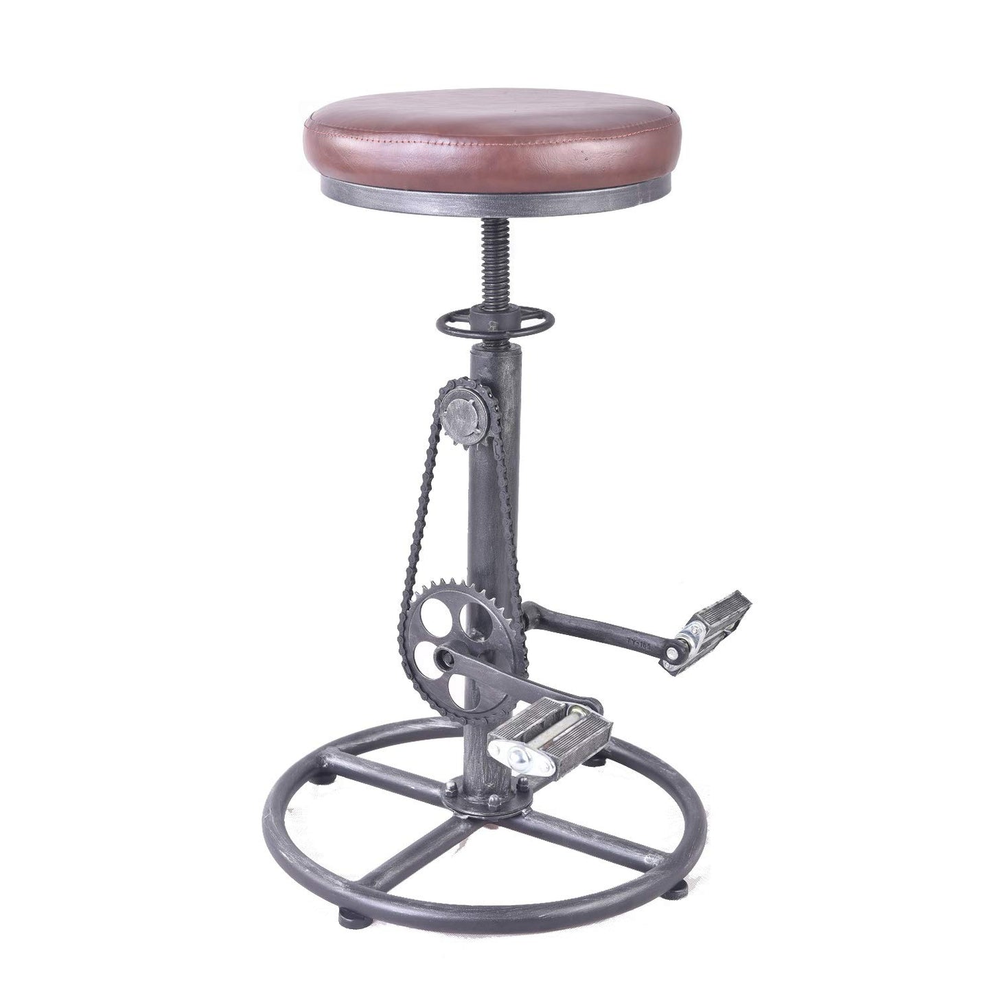 Topower Vintage DIY Bar Stool Bicycle Chain Iron Pedal Retro Industrial Height Adjustable Bicycle Wheel Design bar Chair Set of 2 Silver