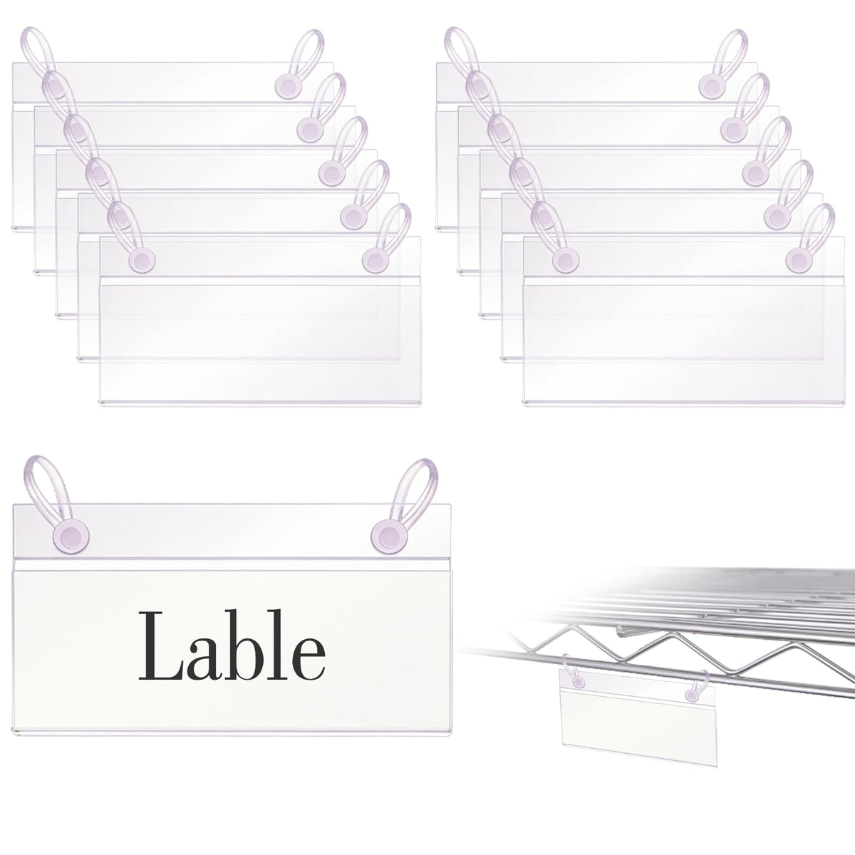 ELEMGULY Basket Label Holders, 40PCS Plastic Basket Label Clips with Easy Button Lock Design, Wire Shelf Label Holder Wire Rack Display Holder Price Sign for Home Market (40pcs Label Paper Included)