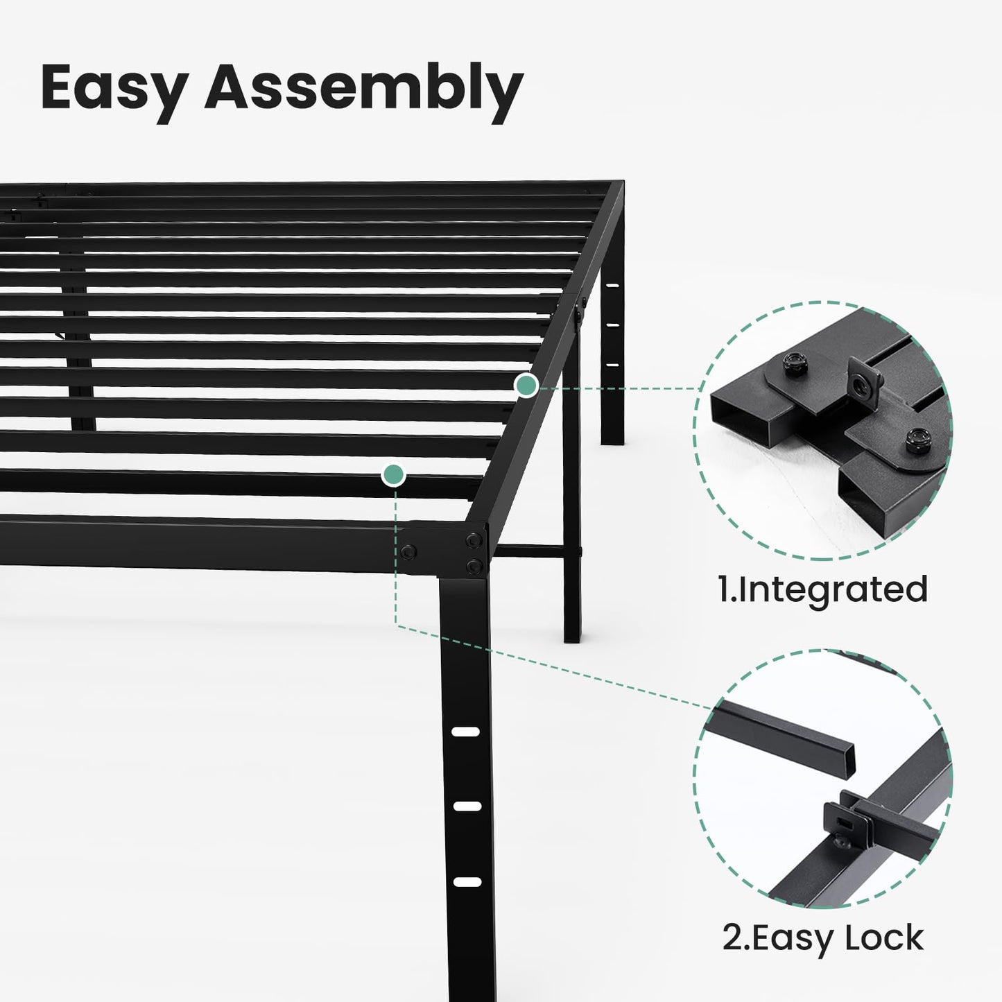 Sweetcrispy Full Size 16 Inch Platform Bed Frame, Heavy Duty Metal Foundation Frame, Noise-Free Sturdy Steel Slats, Underbed Storage, No Box Spring Needed, Quick Setup