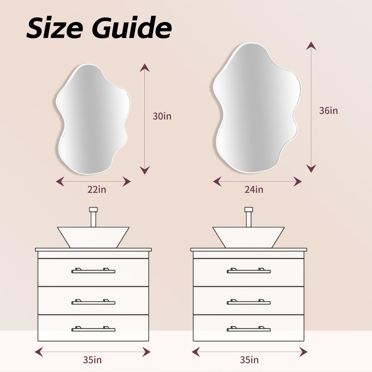 Tanmicoshomy White Irregular Wall Mirror 22x30 Inch, White Framed Cloud Shaped Asymmetrical Wavy Mirror with Tempered Glass for Bathroom Bedroom Cloakroom or Entryway