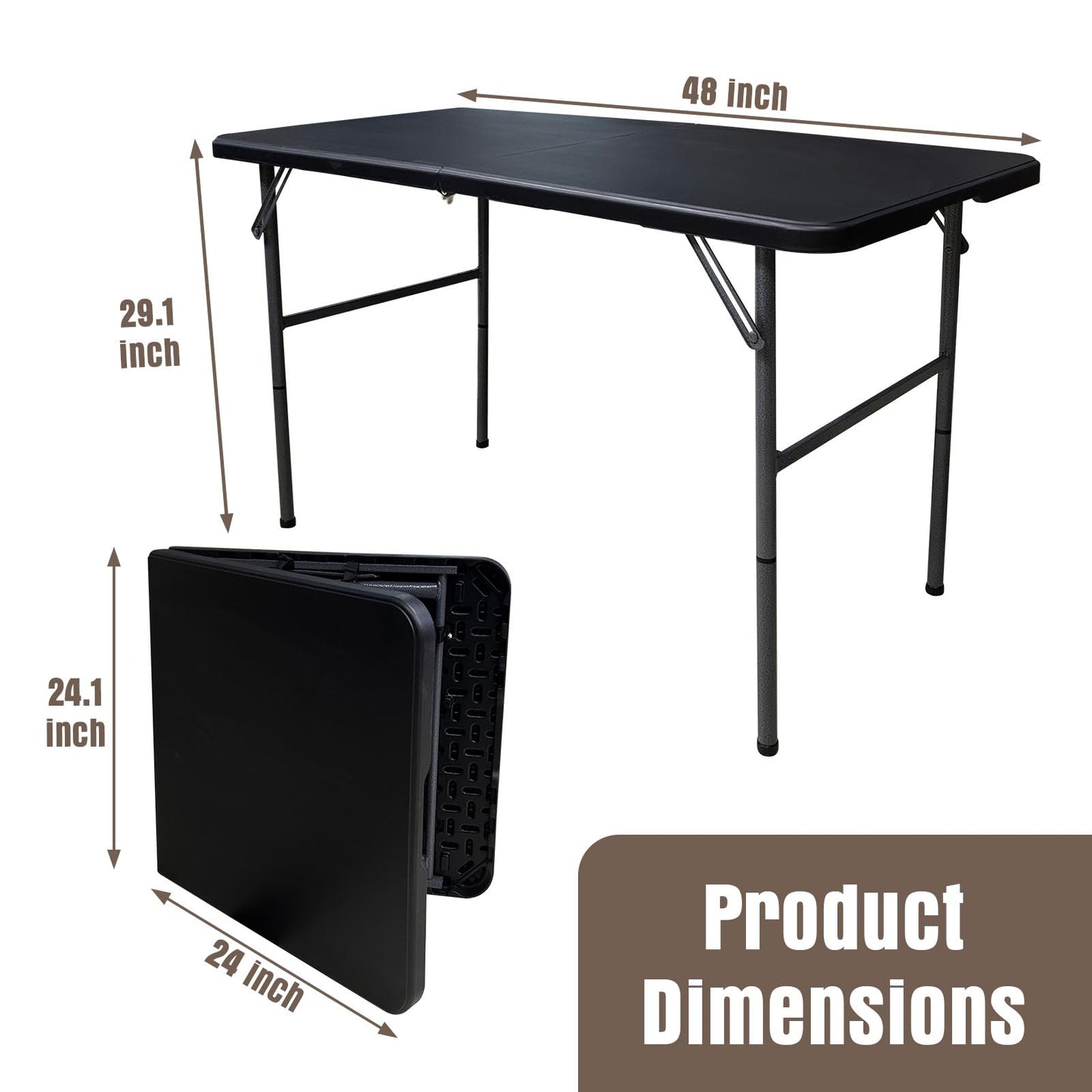 HYMnature Folding Table 4 Foot Portable Folding Tables Heavy Duty Fold-in-Half Utility Table Small Indoor Outdoor Folding Square Card Table w/Handle for Picnic, Party, Camping (Black)