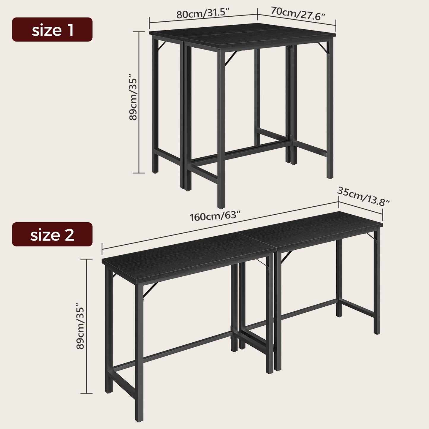 MAHANCRIS Narrow Bar Table, 63-Inch Pub Table for Dining Room, Counter Bar Tables with Sturdy Metal Frame, Connectable Bar Table, Multifunctional Console Table, Black BTBK1601