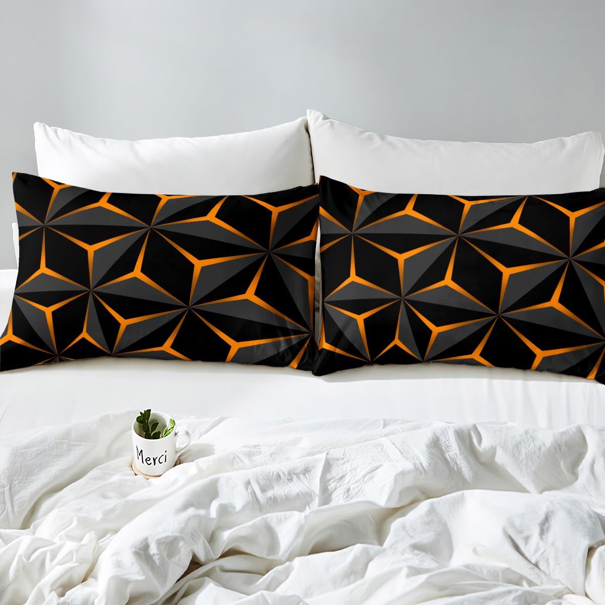 Feelyou Neon Honeycomb Sheet Set Twin Size,Geometric Stereoscopic Theme Teens Boys Bedding Set,Adults Bedroom Decoration 3D Orange Print Fitted Sheet All Season