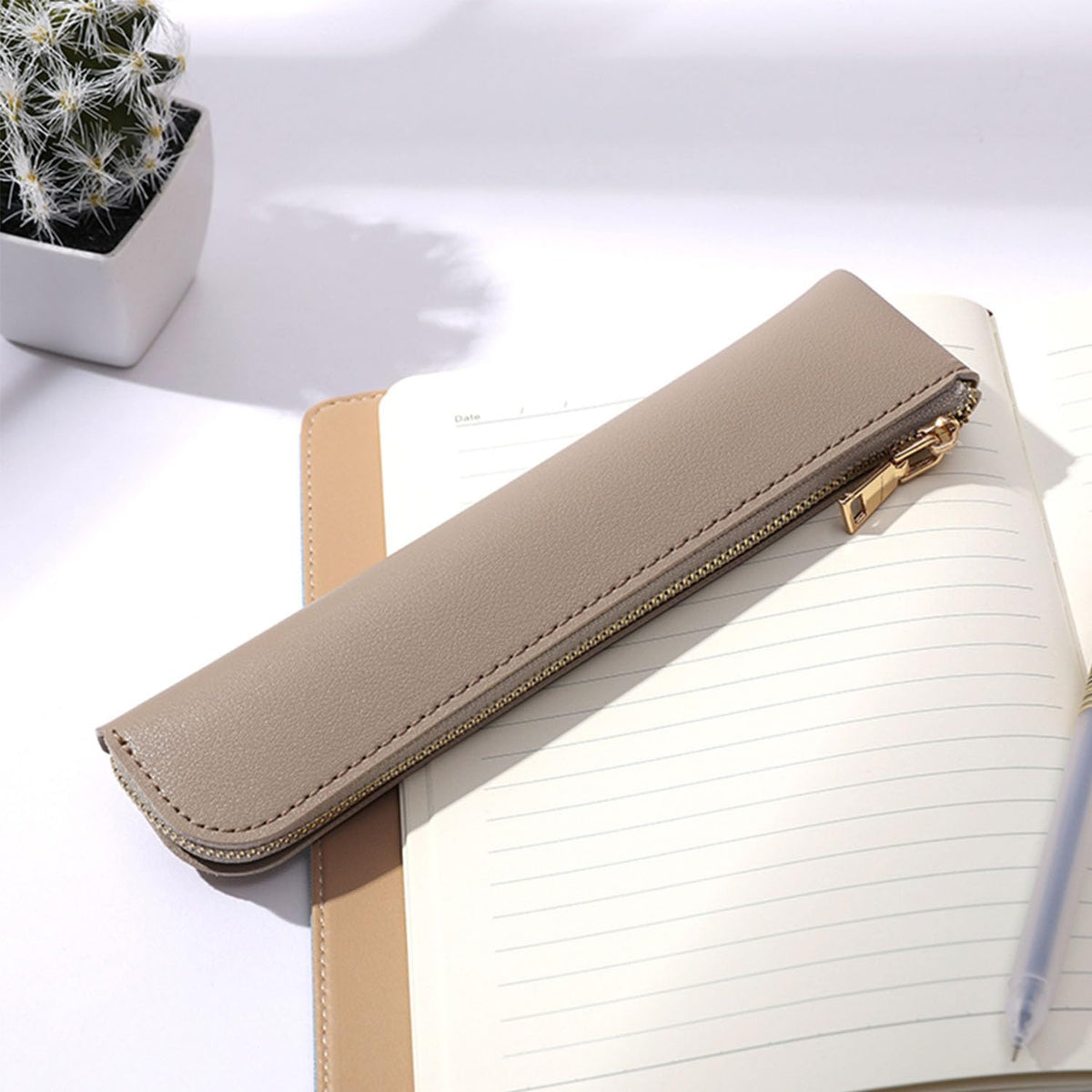 YONBEN Faux Leather Pencil Case Small Pencil Pouch Slim Pen Case Holder Zipper Bag for School Office(Pink,Faux Leather)