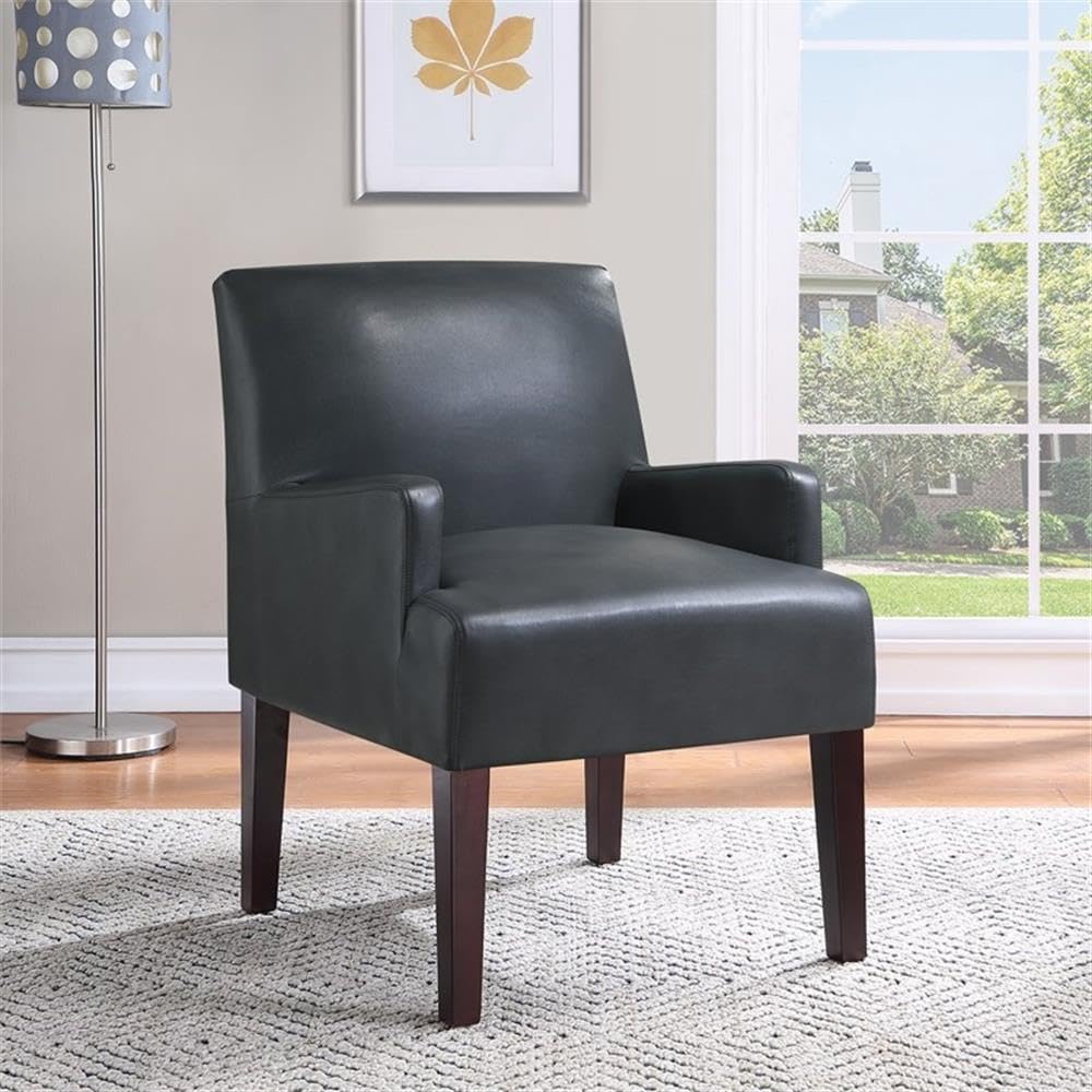 OSP Home Furnishings Main Street Upholstered Guest Chair with Espresso Finish Accents, Pewter Faux Leather
