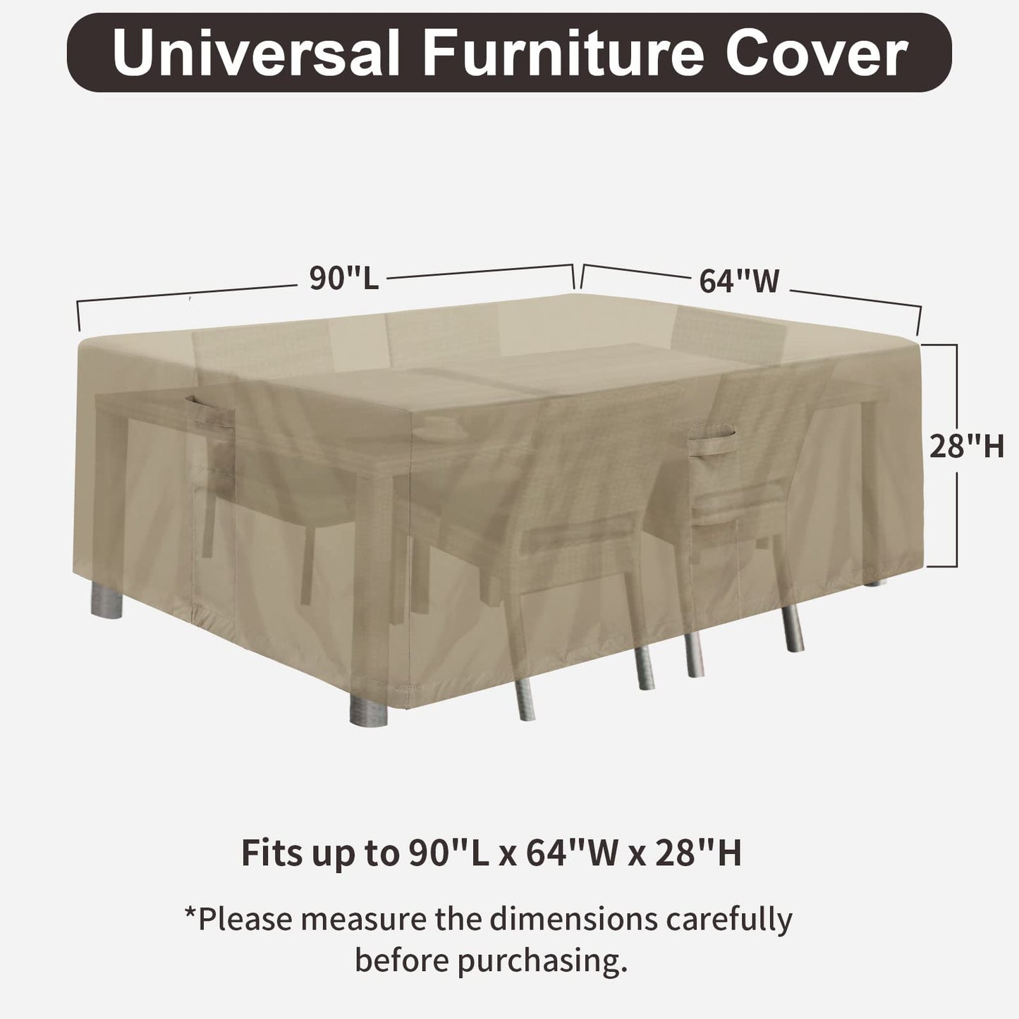 PureFit Patio Furniture Covers, Outdoor Table Furniture Cover Waterproof Rectangle, Patio Sectional Couch Set Cover for Deck, Lawn and Backyard, UV Resistant, 90"L x 64"W x 28"H, Camel