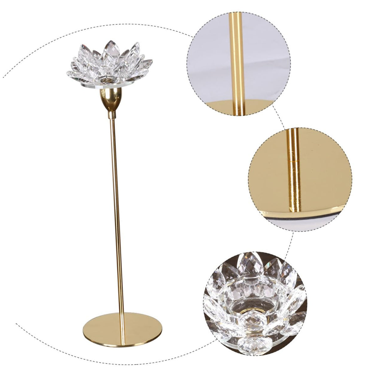 HOMSFOU Crystal Lotus Metal Candlestick Holder Small Gold Tapered Candle Stand for Dining Room Wedding Candlelight Dinner Decor