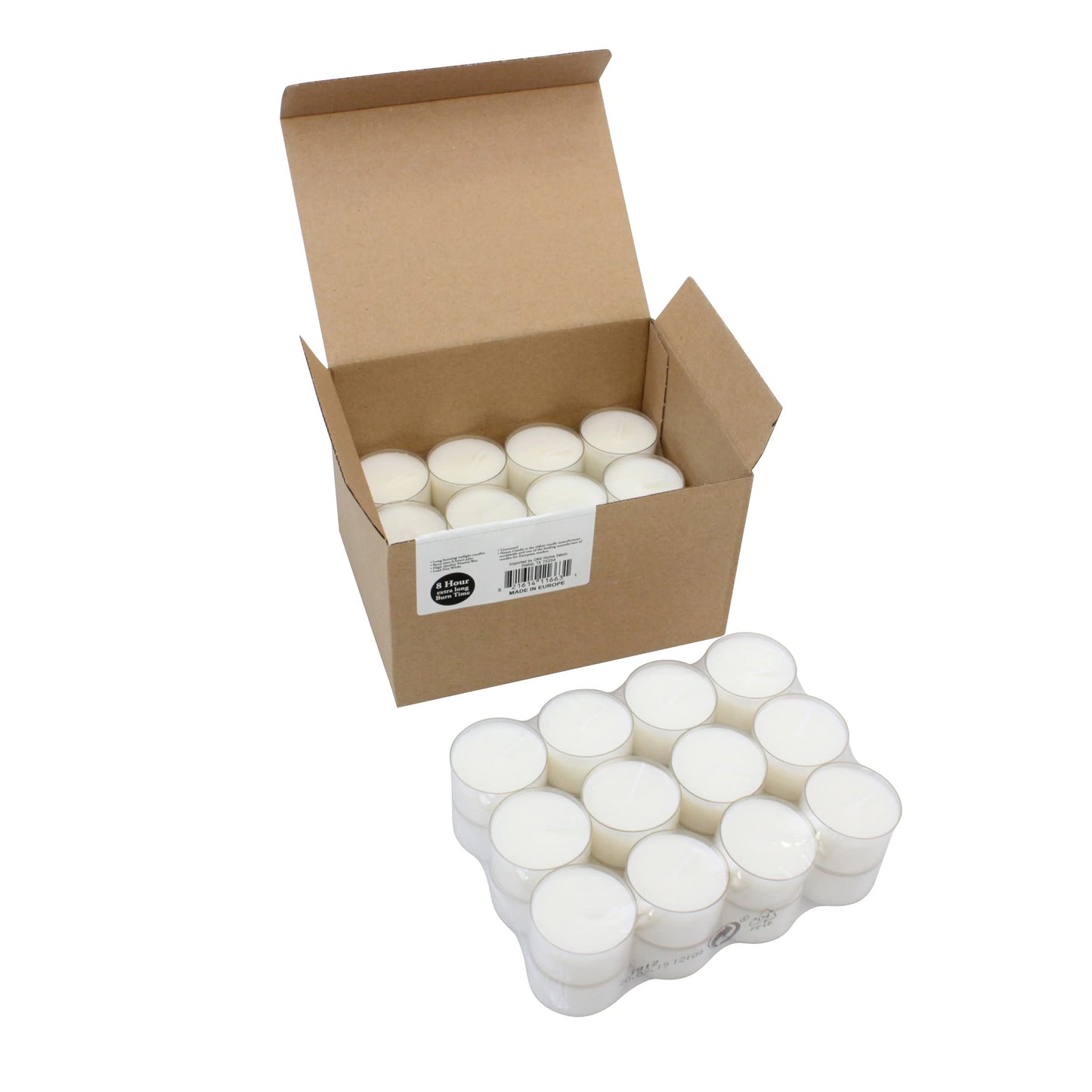 Stonebriar Bulk 48 Pack Unscented Smokeless Long Clear Cup Tea Light Candles with 8 Hour Extended Bu & 80 Hour Long Burning Unscented Pillar Candles, 3x3, White, Pack of 6
