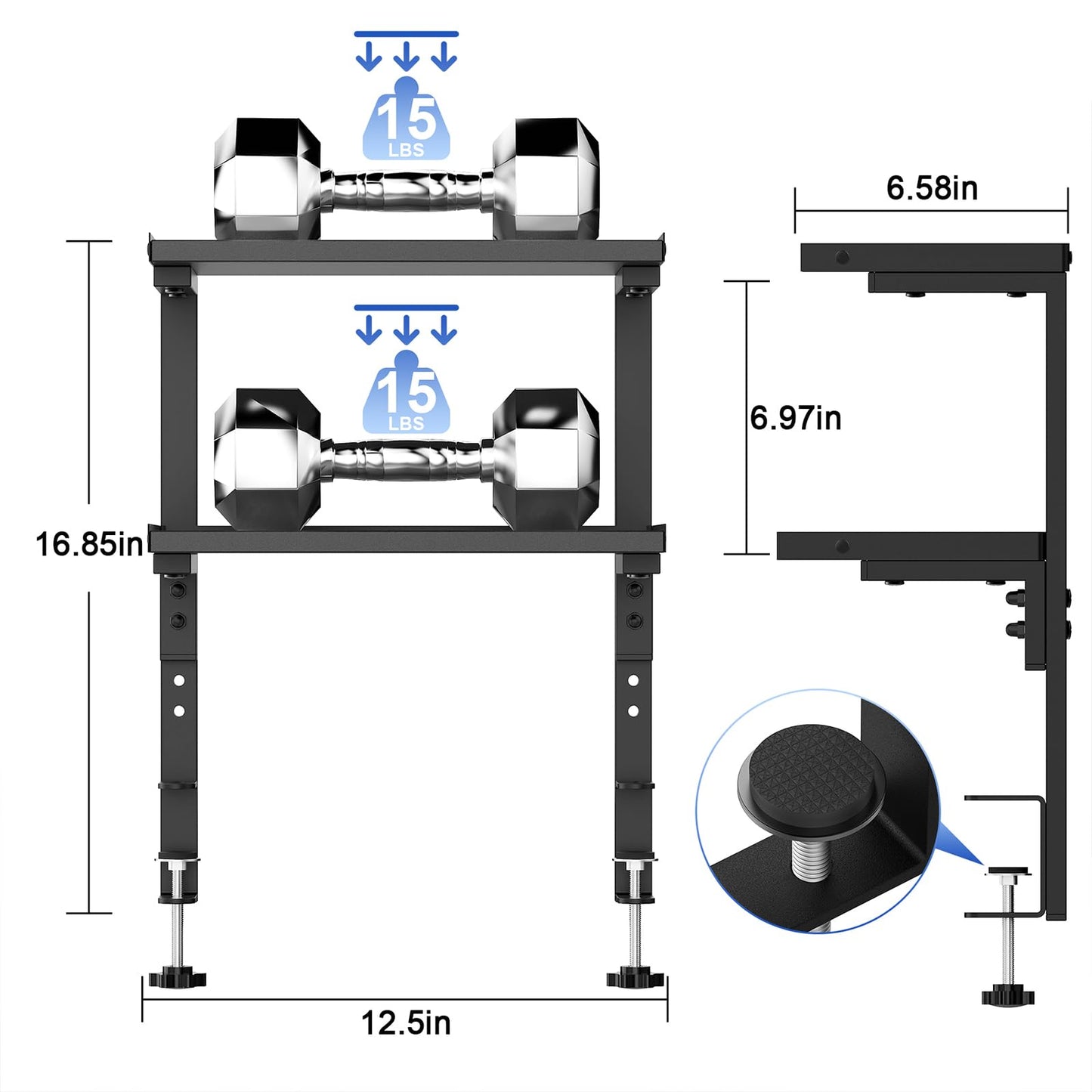 OUTIOE 2-Tier Desk Shelf, Expandable Under Desk Storage, Clamp on Desk Shelf, Desktop Accessories for Offices, Study Rooms, and Game Rooms (Black)