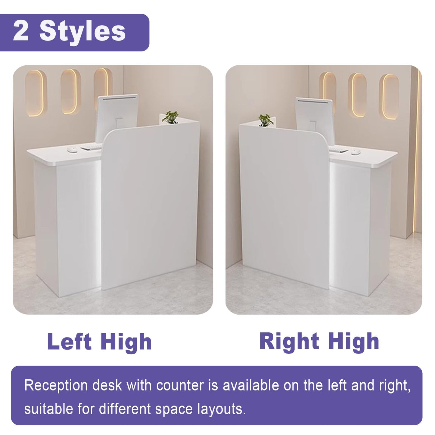 BFECGDXT Modern Reception Desk, Front Desk Reception Counter L-Shaped with Lockable Drawer, for Salon and Clothing Beauty, Right Corner 39.4in