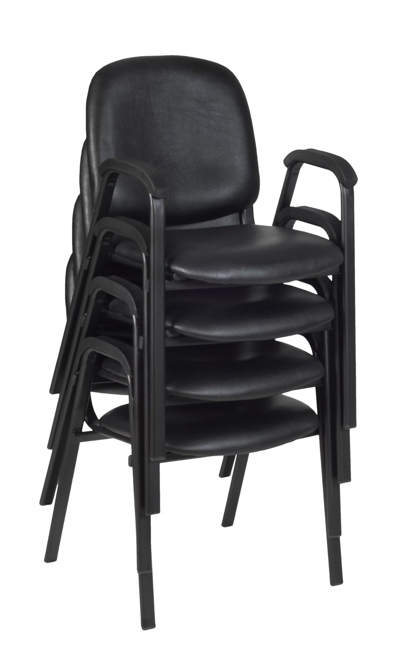 Romig Ace Vinyl Guest Stacking Chair with Arms, Durable and Comfortable Upholstery, Sturdy Steel Frame, Stackable Design for Office, Reception, and Conference Areas - Midnight Black
