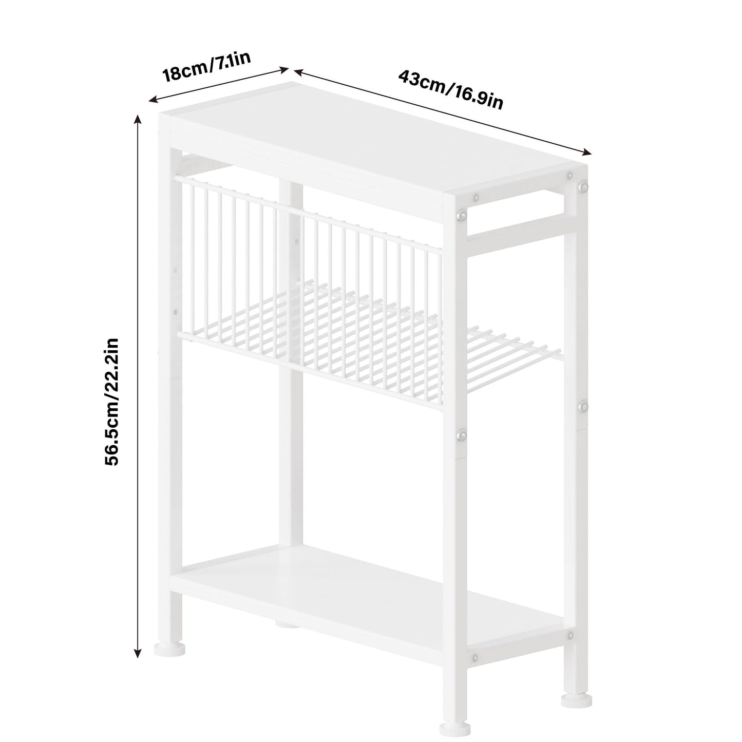 Lifenite Side Table for Small Spaces, Narrow End Table with Magazine Holder, 2 in 1 Design Slim Side Table, Skinny Nightstand for Living Room Bedroom, Thin Side Magazine Table, White