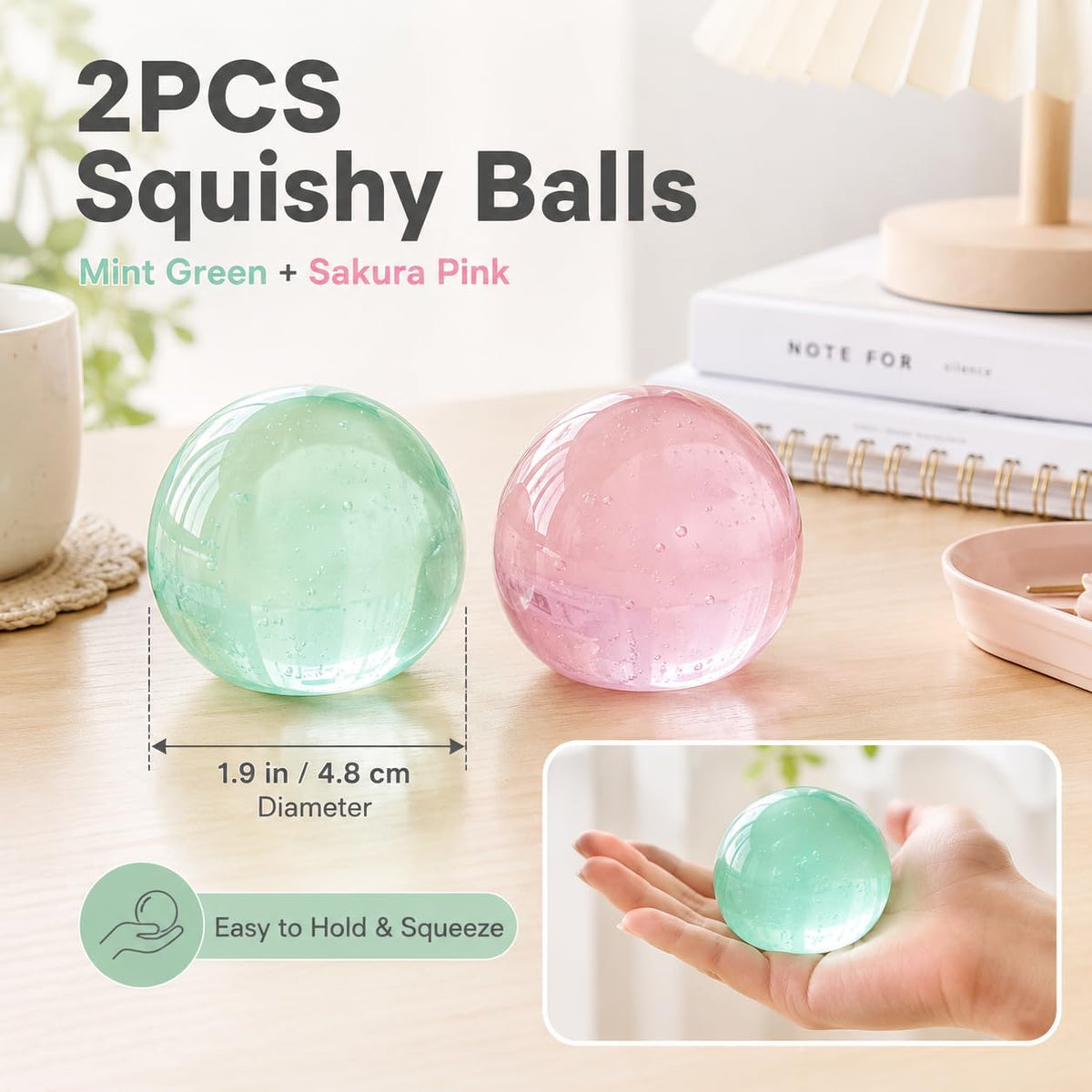 2PCS Coconut Oil Squishy Stress Ball, Super Soft Slow Rising Fidget Toy, Stretchy Clear Jelly Squeeze Ball, Satisfying Squeeze for Stress Relief