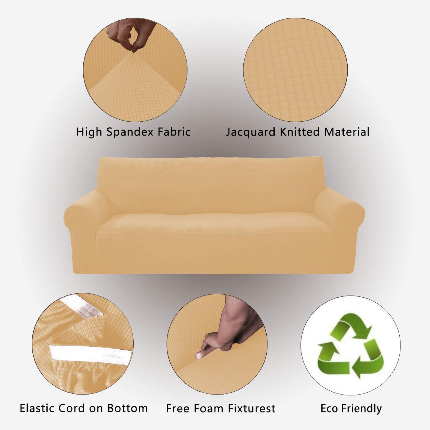 Sapphire Home 2-Piece Sofa and Loveseat Slipcovers, Couch and Loveseat Covers Set, Form fit Stretch, Wrinkle Free, Furniture Protector, Premium Brushed Sofa Covers for Living Room (Beige/Cream)