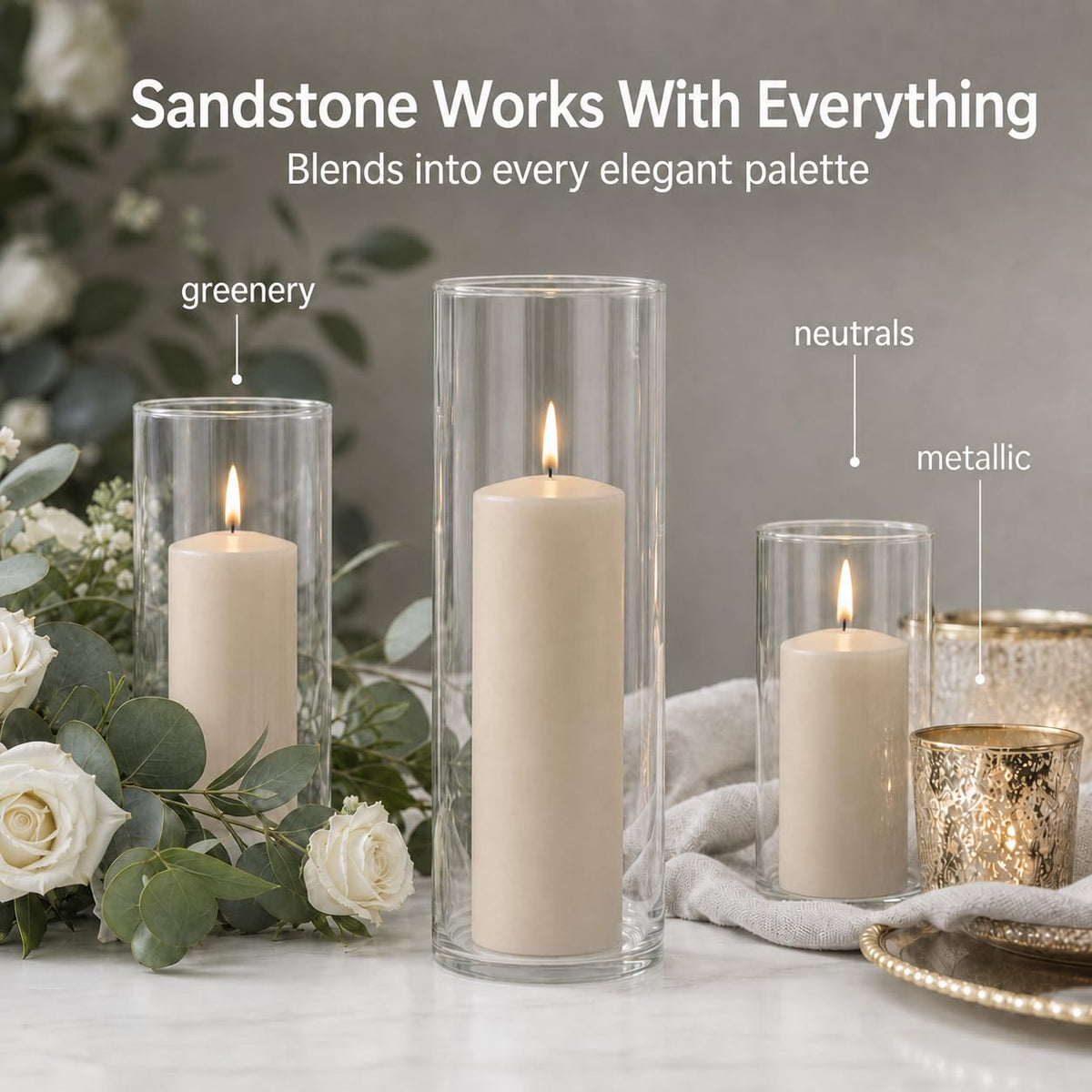 Yummi Set of 12 Slim Pillars and Cylinder Vases - Sandstone
