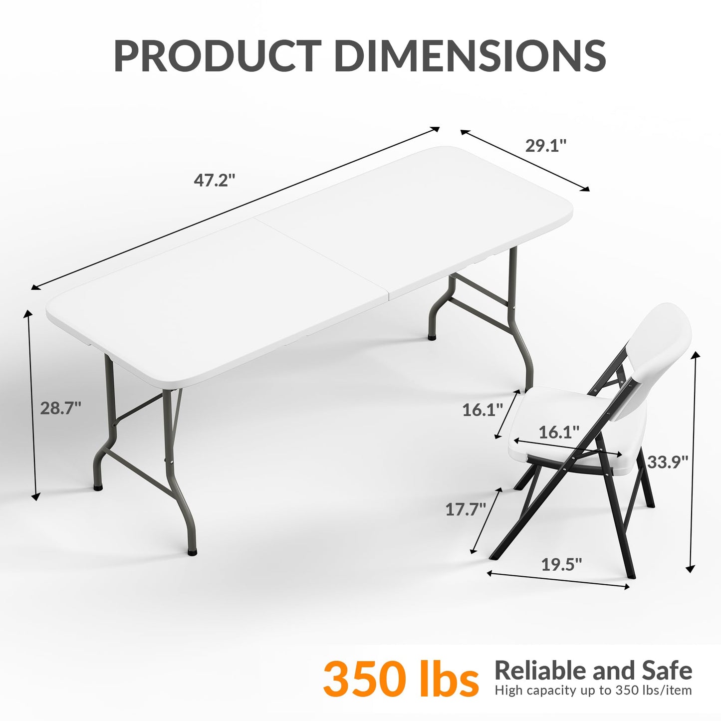 Elevon Folding Table Set with 8 White Folding Chairs,6 Feet Heavy Duty Fold-in-Half Utility Table Sets for Picnic, Event, Training, Outdoor Activities, at Home and Commercial Use