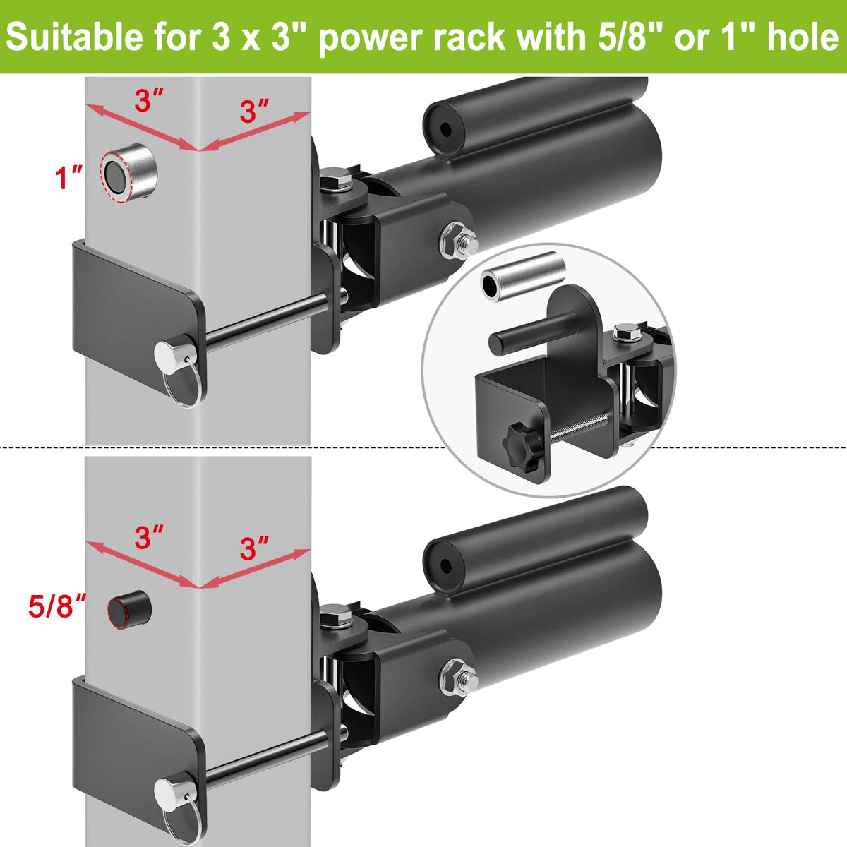 SELEWARE T Bar Row Landmine Attachment for 3" x 3" Power Rack with 5/8" or 1" Hole - Versatile Fit for 1" Standard Bar and 2" Olympic Bars, Free Swivel Heavy Duty Structure