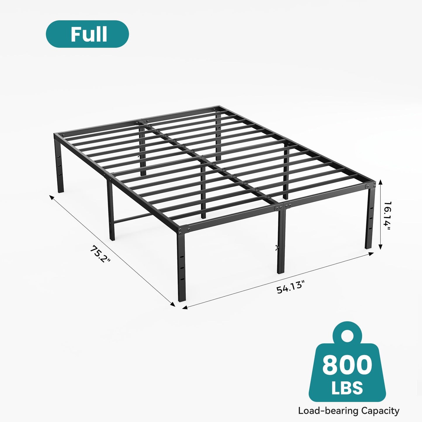 Sweetcrispy Full Size 16 Inch Platform Bed Frame, Heavy Duty Metal Foundation Frame, Noise-Free Sturdy Steel Slats, Underbed Storage, No Box Spring Needed, Quick Setup