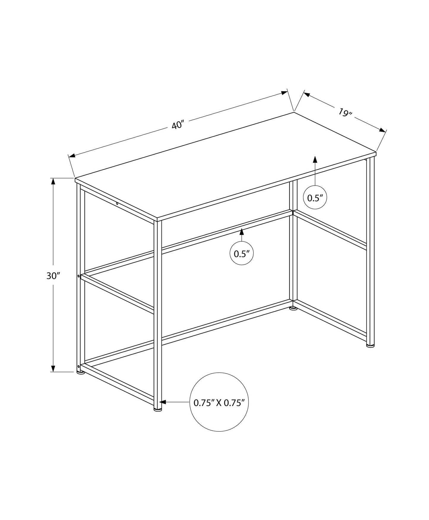 Monarch Specialties 7776 Computer Desk, Home Office, Laptop, Left, Right Set-up, Storage Drawers, Work, Metal, Laminate, Contemporary, Modern Desk-40 L Black Black, 40" L x 19" W x 30" H