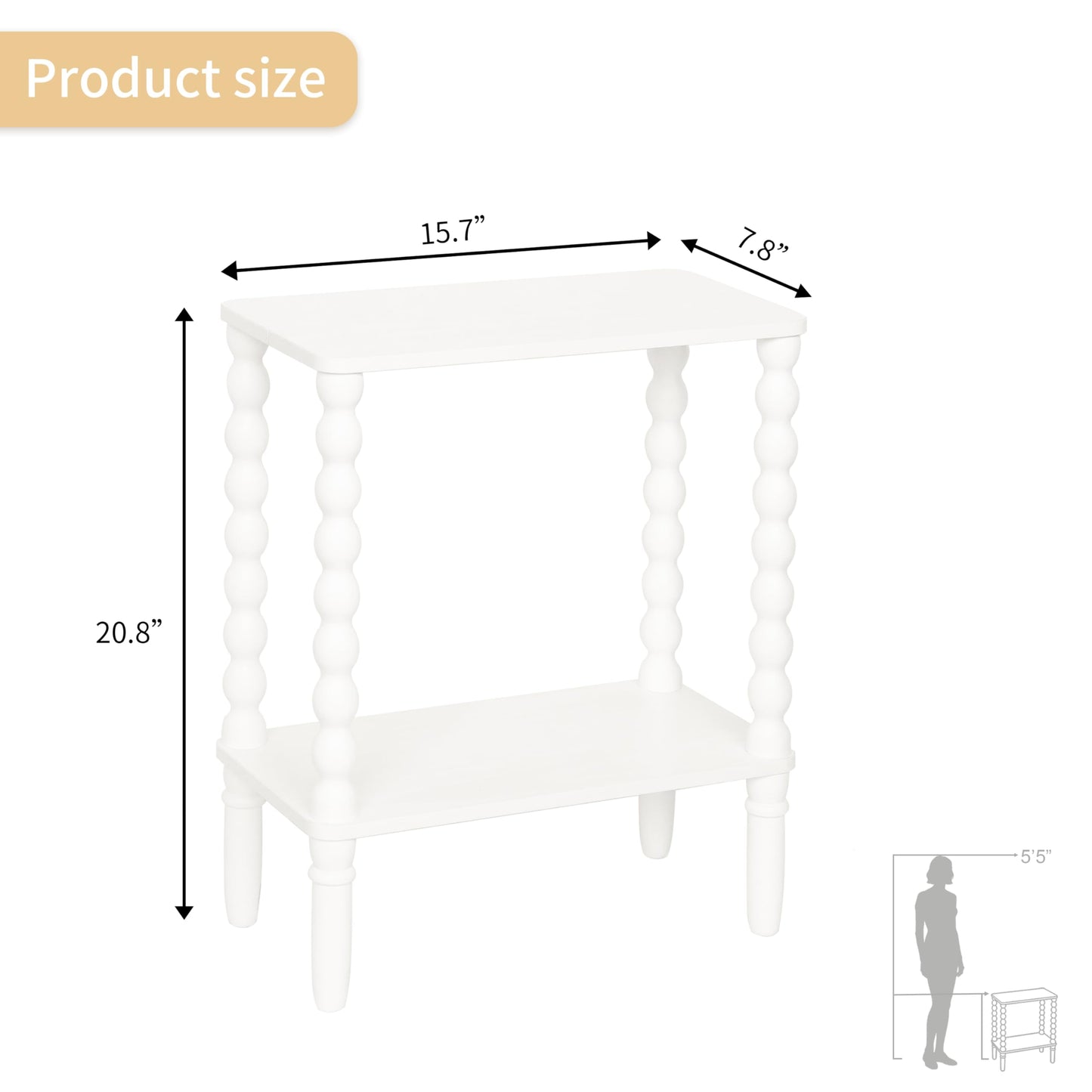 Fultyle Narrow Side Table, Small End Table with 2-Tier Storage, Small Bedside Table Slim Nightstand for Narrow Spaces, Living Room, Bedroom (White)