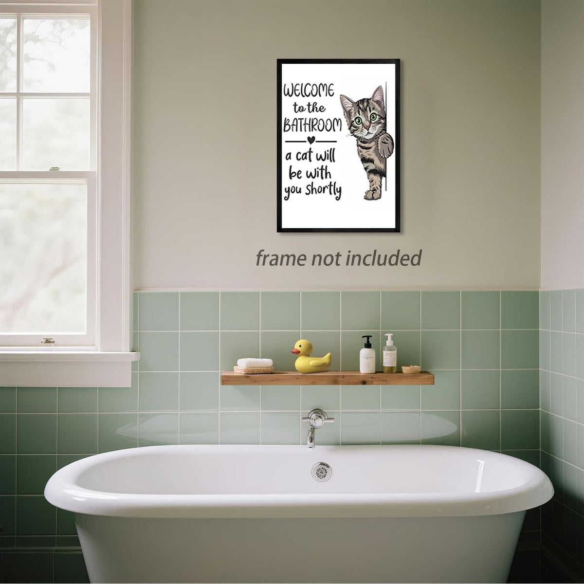 HNNXAR Funny Cat Bathroom Wall Art,Welcome To The Bathroom A Cat Will Be With You Shortly Paintings Posters,Black and White Funny Animal Canvas Pictures Prints Wall Decor 16x24in Unframed