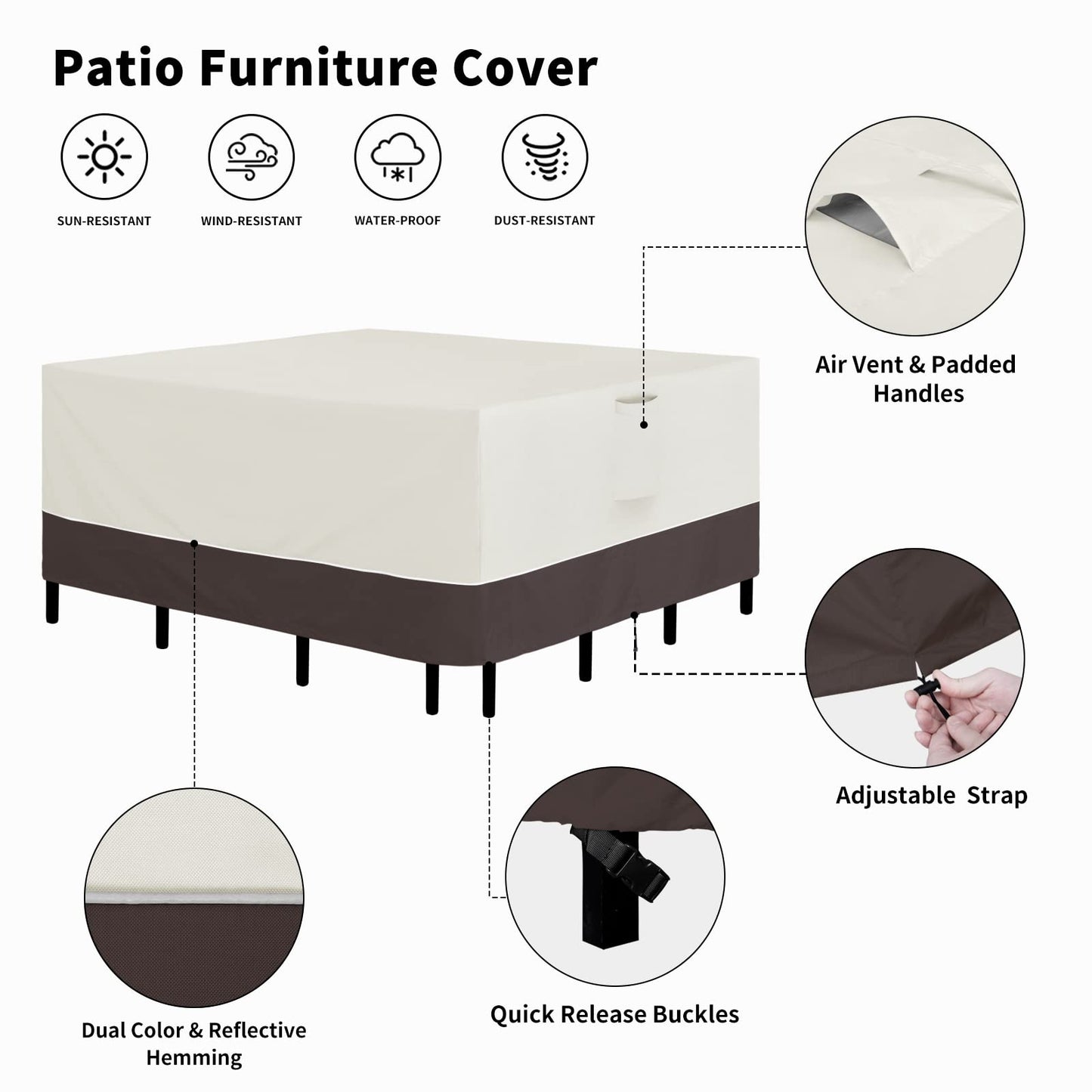 Easy-Going Patio Furniture Cover 56"x56" Square Outdoor Table and Chair Set Covers Waterproof UV Resistant Outdoor Sectional Sofa Set Covers, Beige/Brown