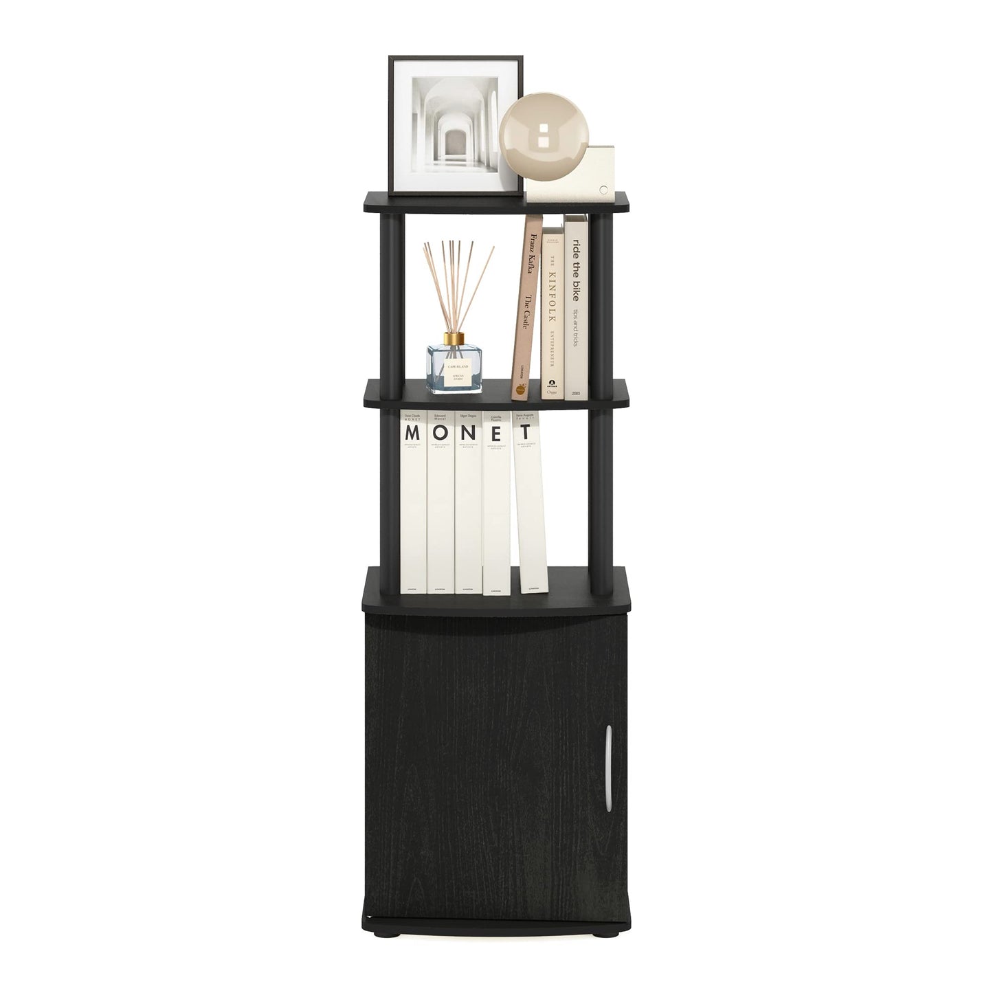 Furinno Turn-N-Tube Tall TV Entertainment Side Table Display Rack with Storage Cabinet, 2-Tier, Blackwood/Black