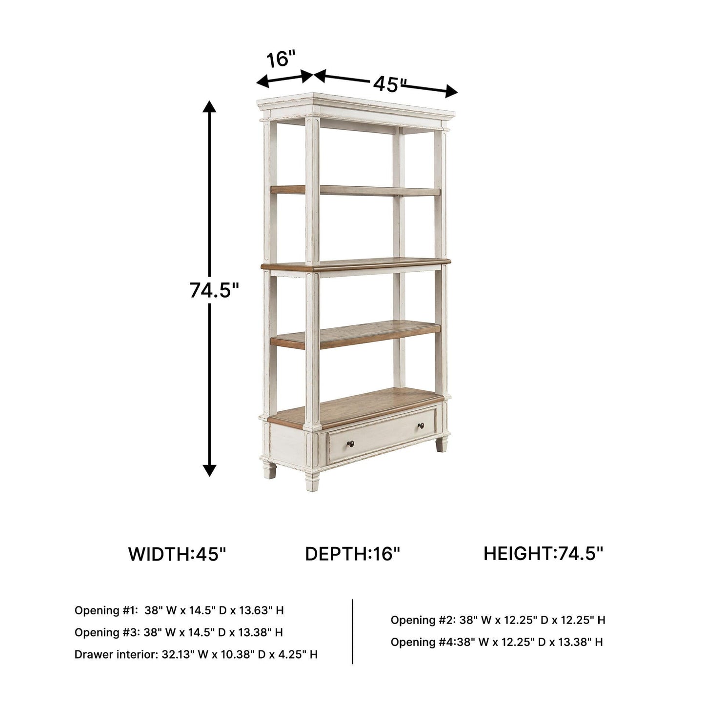 Signature Design by Ashley Realyn French Country 75" Bookcase with Drawer, Chipped White
