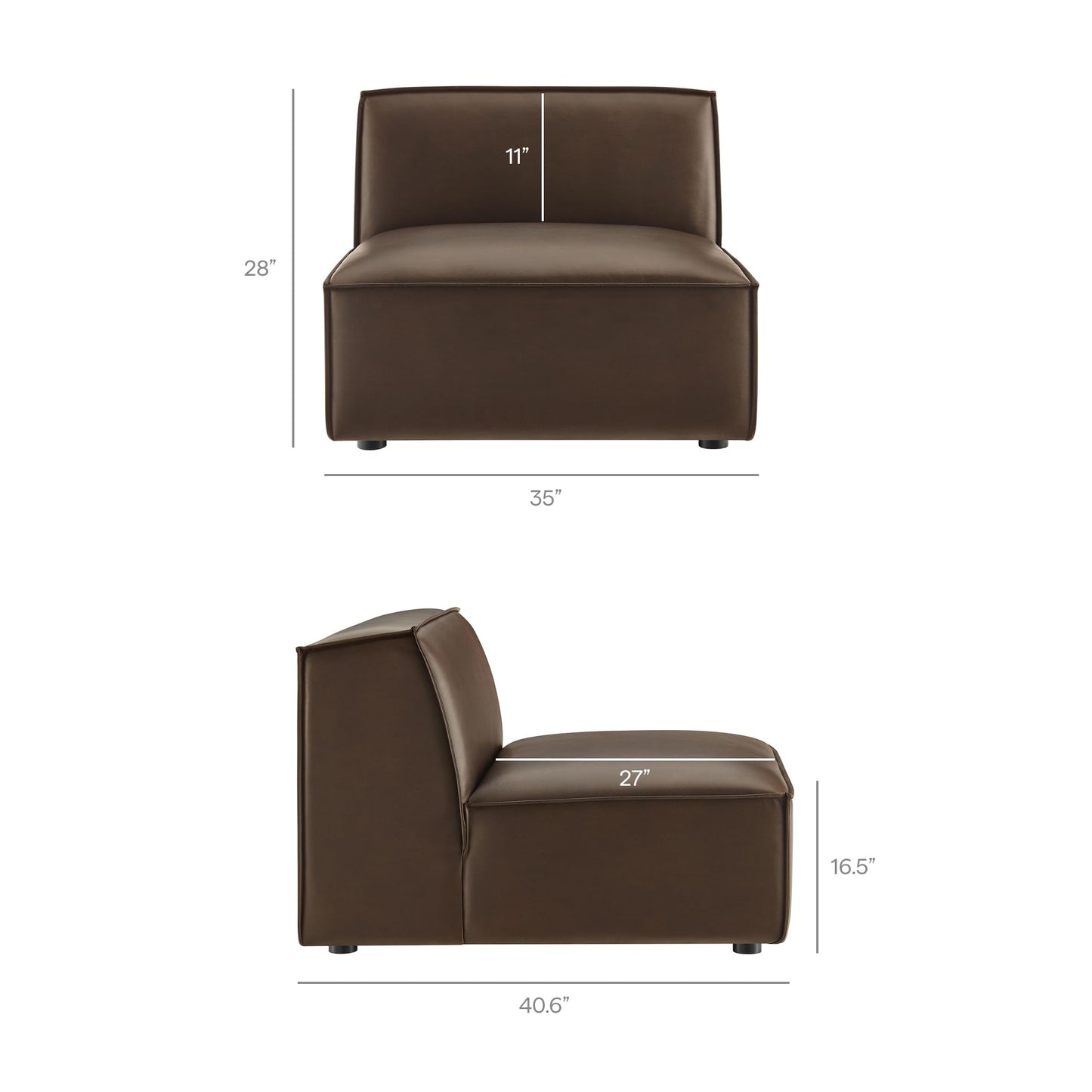 Modway Restore Faux Leather 6-Piece Modular U-Shaped Armless Sectional Sofa in Espresso – Vegan Leather Couch with Left-Facing Chaise, Right-Facing Armless Chaise, and Two Armless Chairs