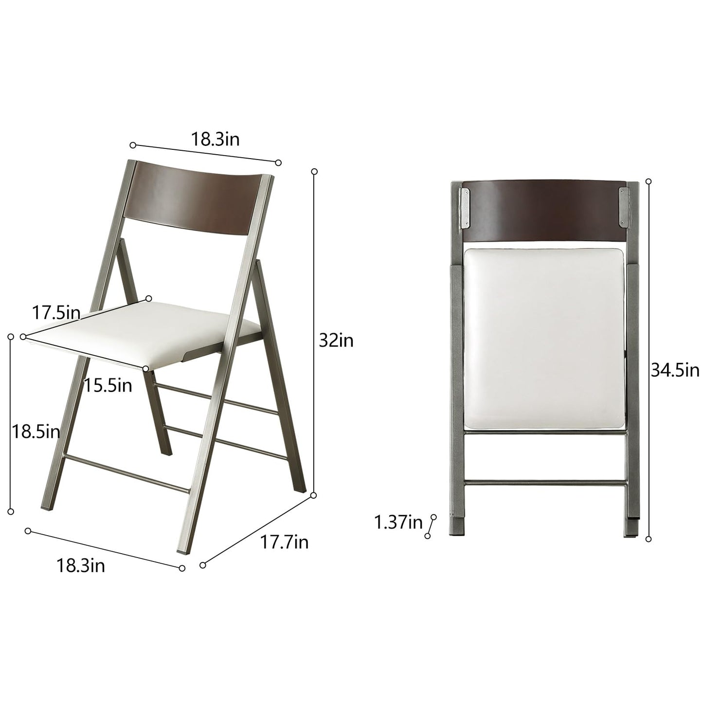 VASTATIO Folding Chairs with Cushion 2 Pack - Heavy Duty Steel Frame Foldable Dining Chairs, Waterproof Leather Indoor Outdoor Padded Chairs for Home, Conference Rooms,Weddings, Events (White)