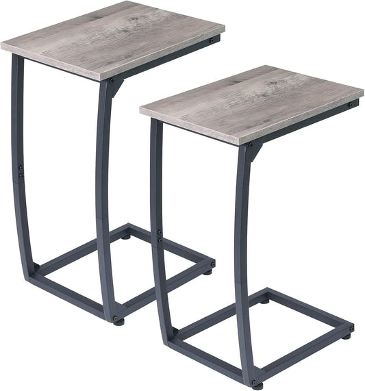 LAKEMID C Shaped End Table Set of 2, Side Table for Couch,Curved Support Legs, Slide Under Couch Table for Sofa, TV Tray Table for Living Room Bedroom（Lvory）