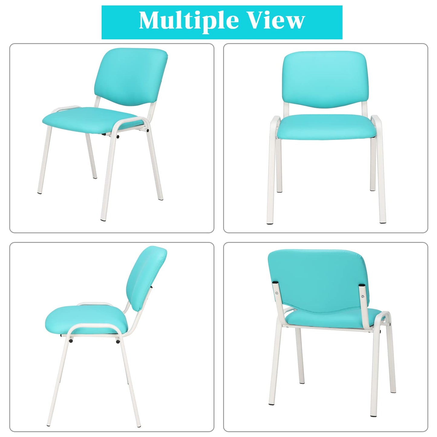 VINGLI Blue Waiting Room Chairs, 5-Pack PU Church Chairs Conference Stackable Office Guest & Reception Stacking for Meeting, Lobby, Simple&Space-Saving Pu-blue