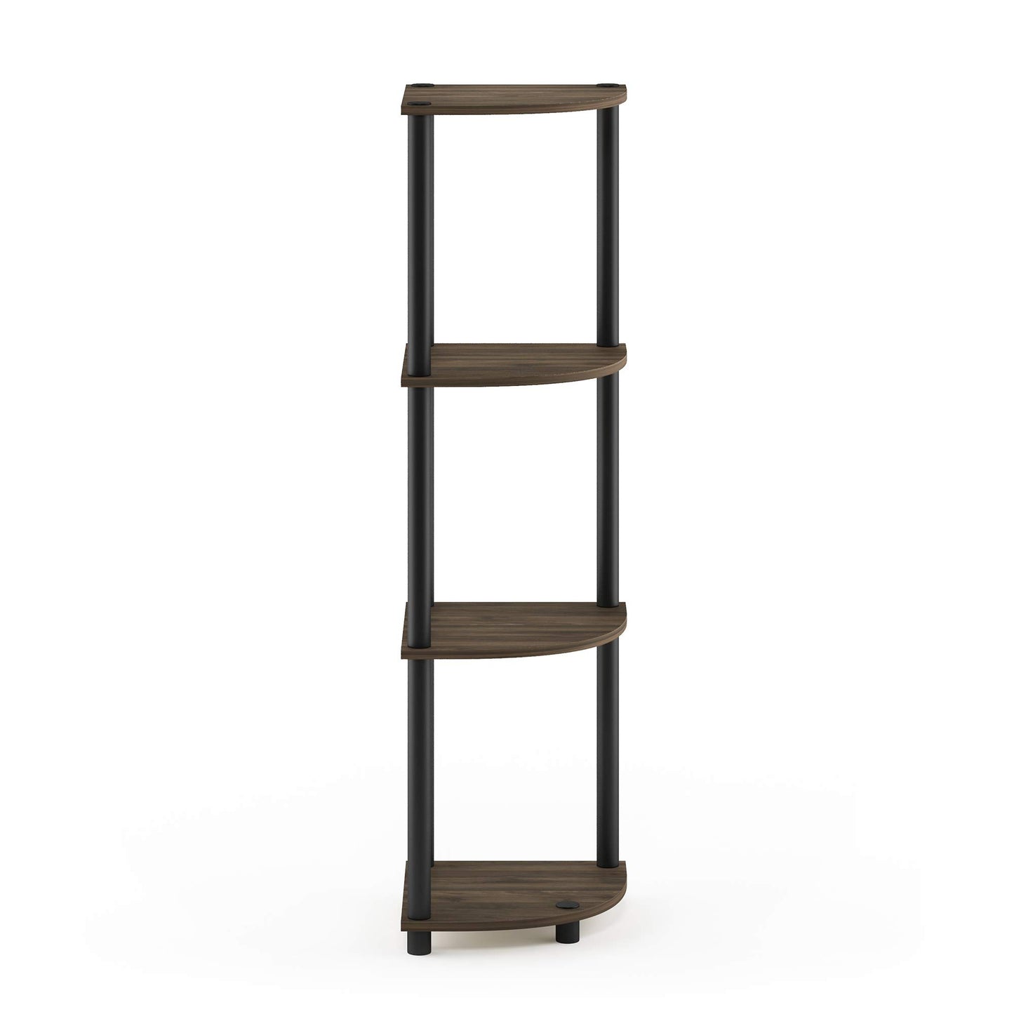 Furinno Turn-N-Tube Toolless Assembly 4-Tier Corner Shelf, Rustic Brown Corner Book Shelf, Open Shelves Bookshelf, for Organization and Storage, Living Room, Home Office, Bedroom, Brown Walnut