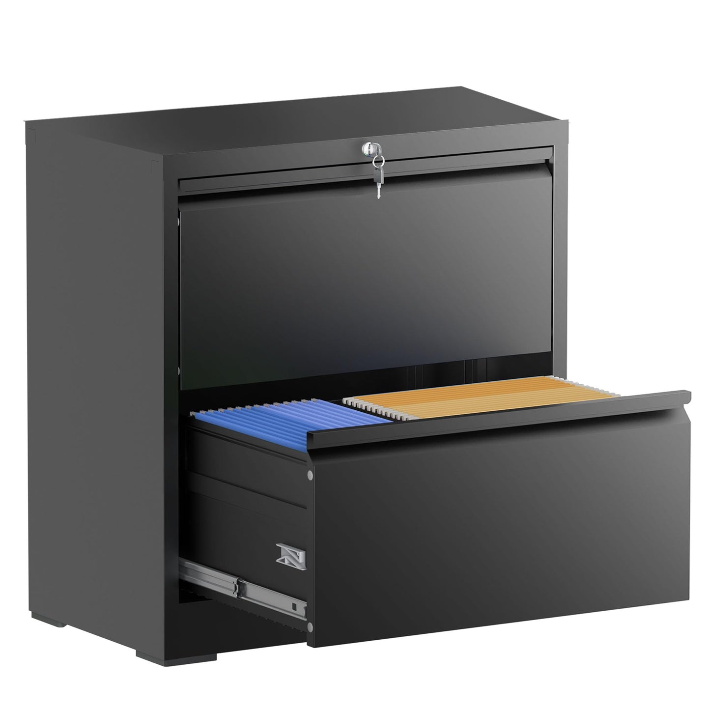 FOSTOKO Lateral File Cabinet with Lock, 2 Drawer Filing Cabinet, Metal File Cabinets for Home Office, Steel Heavy-Duty Filing Storage Cabinet for Letters/Legal/A4 (Require Assembly, Black)