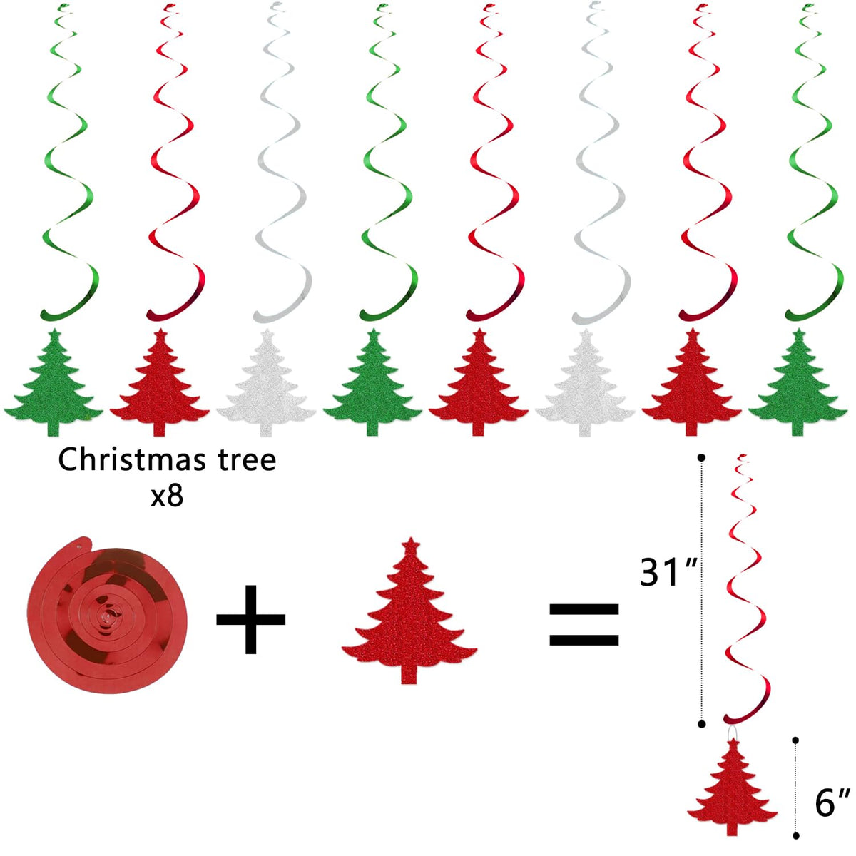Christmas Birthday Party Decorations for Boys Girls, Pre-Strung Red-Green White Happy Birthday Banner with Honeycomb Balls, Christmas Tree Hanging Swirls, Circle Dots Garland, Triangle Pennant