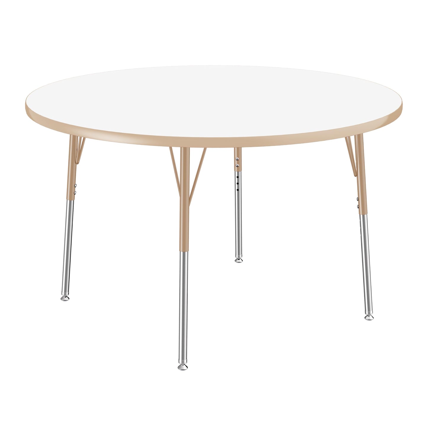 FDP Dry-Erase Round Activity School and Office Table (48 inch), Standard Legs with Swivel Glides, Adjustable Height 19-30 inches - Whiteboard Top and Maple Edge and Sand Legs