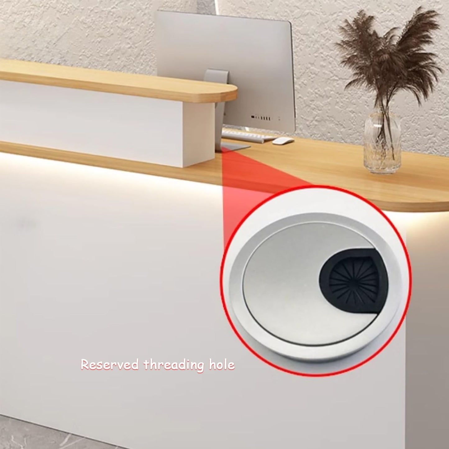 Modern LED Reception Desk with Keyboard Tray & Drawer - White Retail Checkout Counter Table (100x55x100cm) for Office, Salon, or Hotel