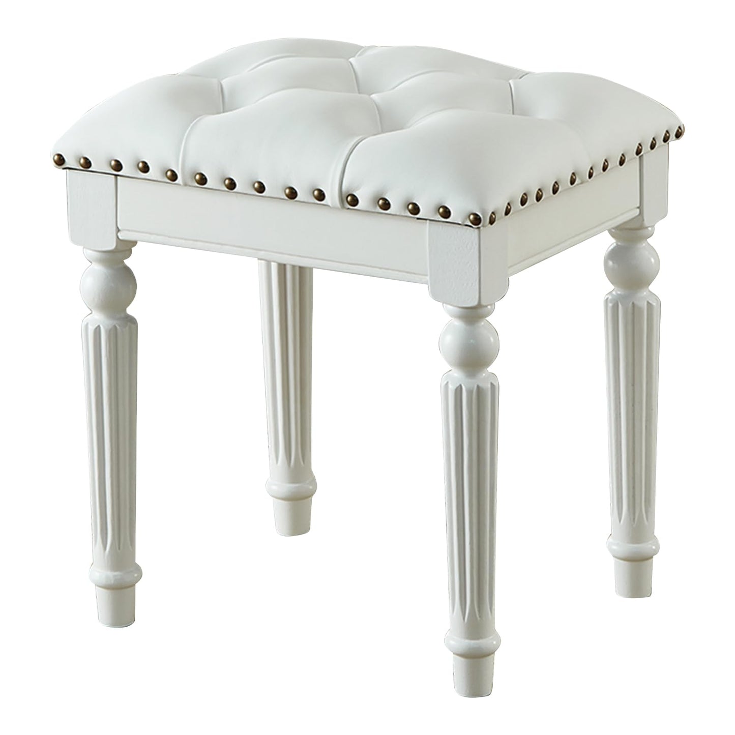 KIVSON Vanity Bench Stool with Microfiber Leather Cushion, Vanity Chair Ottoman Dressing Stool with Solid Wood Legs for Bedroom, Makeup Room, Dressing Room, Easy Assembly (White)