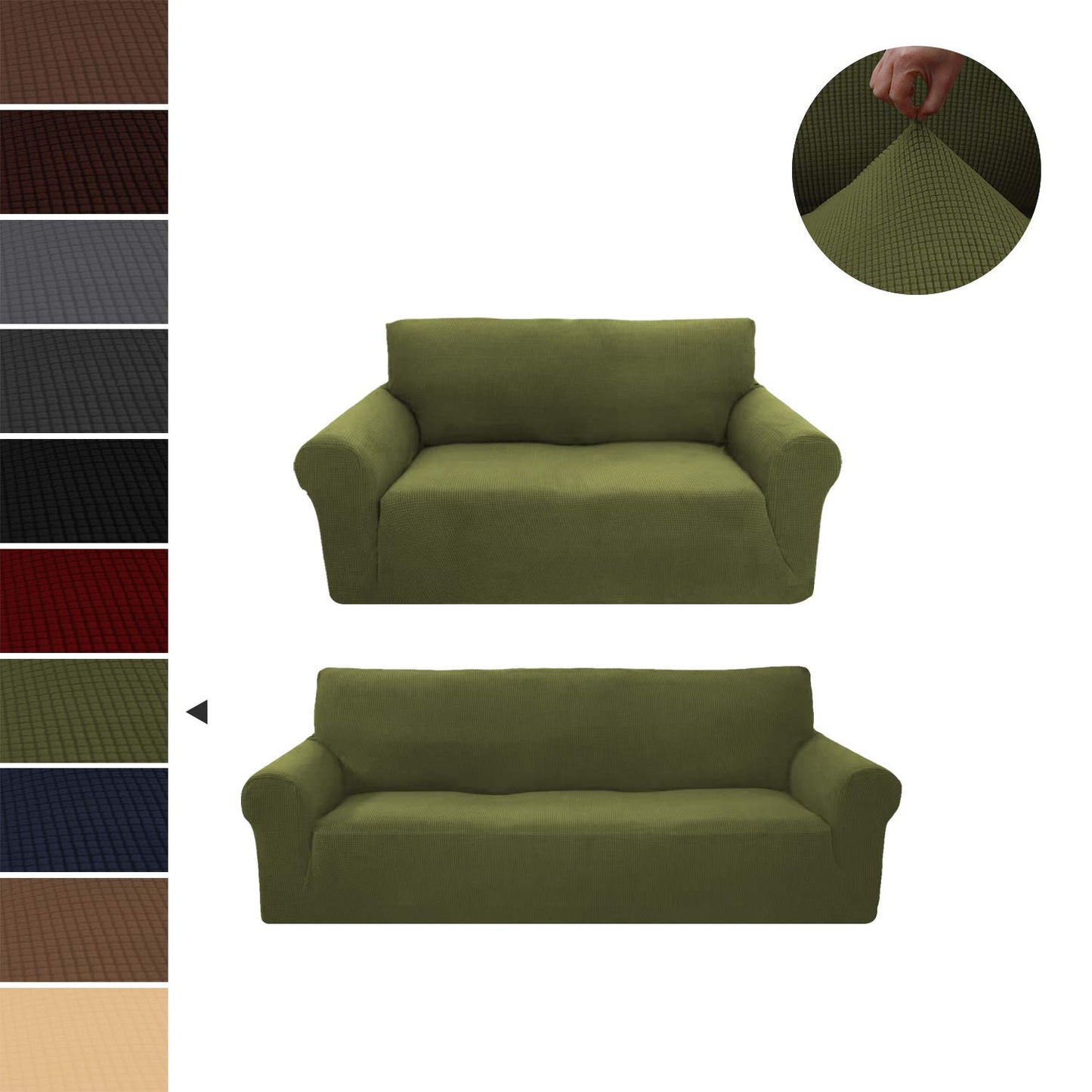 Sapphire Home 2-Piece Sofa and Loveseat Slipcovers, Couch and Loveseat Covers Set, Form fit Stretch, Wrinkle Free, Furniture Protector, Premium Brushed Sofa Covers for Living Room (Green)