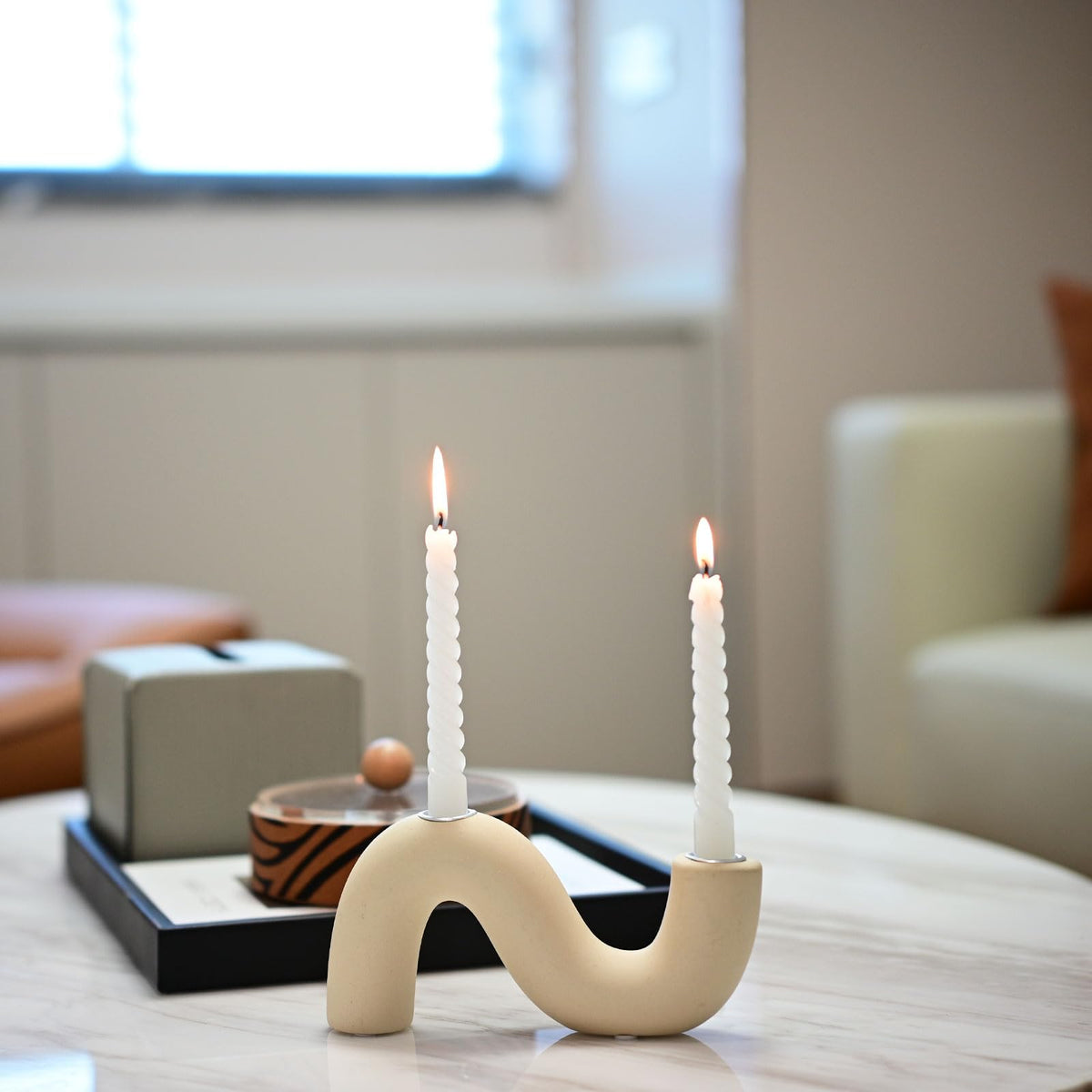 Sveudvdis Ceramic Candle Holder, Modern Taper Candlestick Holder for Dining Table, Living Room Coffee Table, Candelabra for 2 Taper Candles