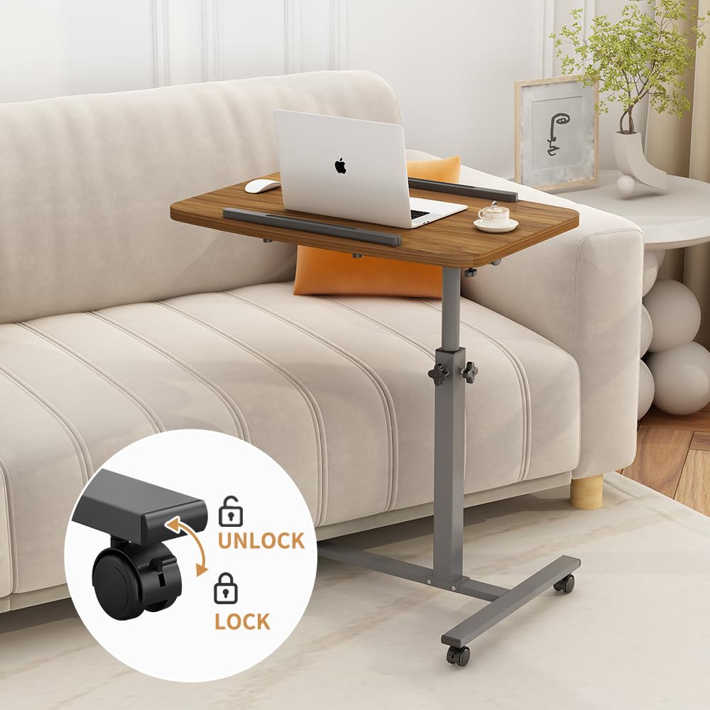 Furist Laptop Lap Desk, Mobile Adjustable Overbed Bedside Table with Wheels, Portable Standing Bed Desk, Rolling lapdesk Lap desks for Adults with Casters& Mouse Pad