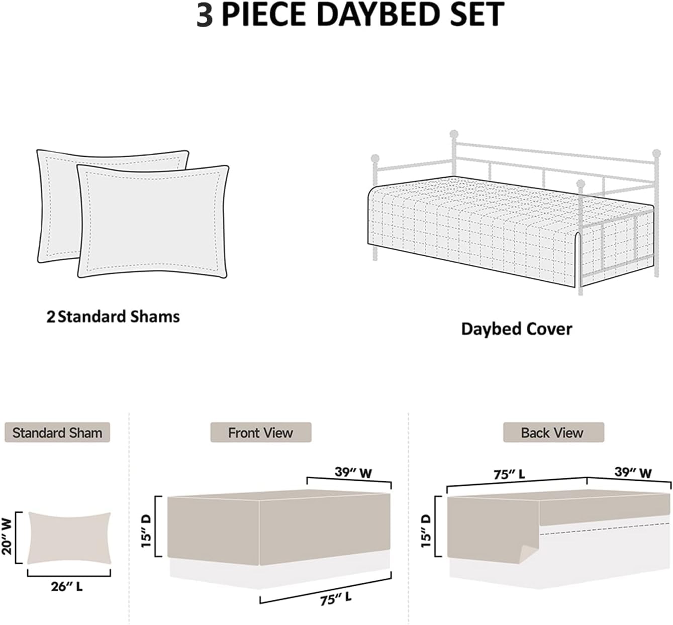 Jarson 3 Pcs Floral Daybed Cover Set Twin Size Purple Green White Flower Sofa Cover Bedding Sets Double Side Bed Set for All Season Botanical Pattern Daybed Quilt Set with Pillow Shams