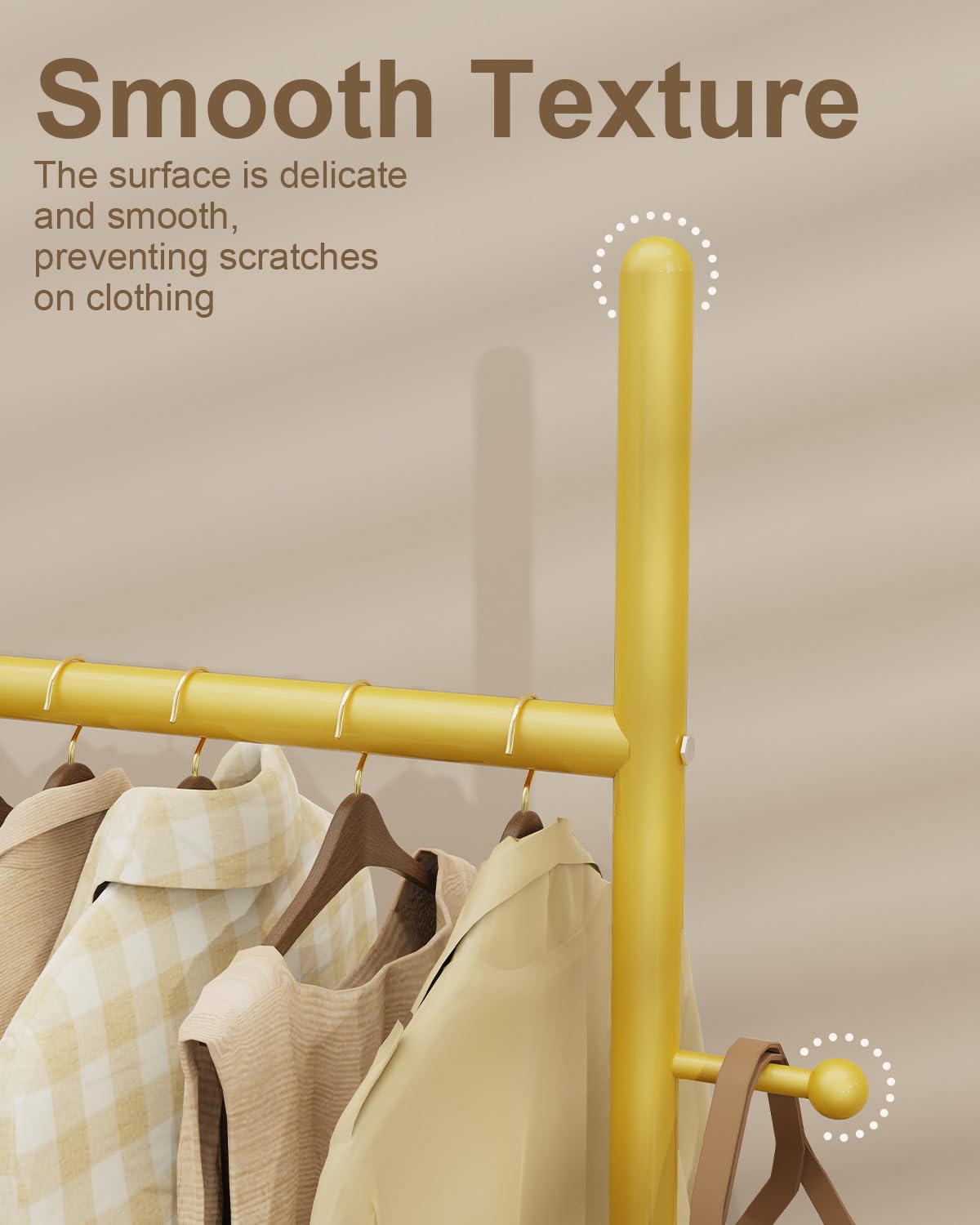 GUOHNHE Large Metal Coat Rack Freestanding, Modern Coat Hanger Stand with 2 Hooks and Heavy Rock Slab Base, Industrial Clothes Rack, Garment Rack, 19.7 x 11.8 x 68.9 In, Golden Yellow, GYJ202MWJ