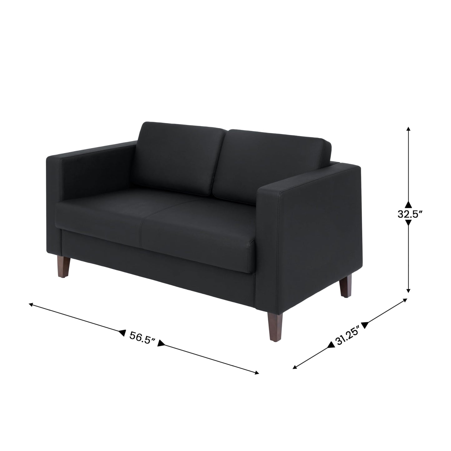 Flash Furniture Hercules Artemis Commercial Loveseat for Reception and Lobby Use with Solid Wood Legs, 2 Outlets, 1 USB, and 1 USB-C Ports, Black LeatherSoft
