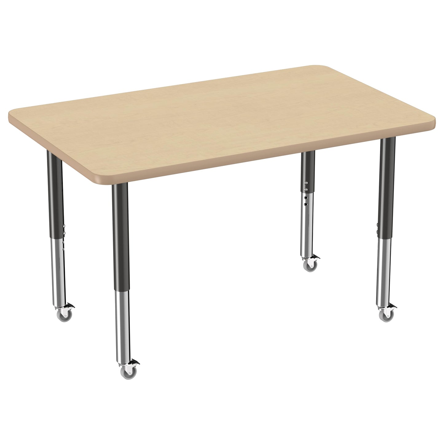 Factory Direct Partners FDP Mobile Rectangle Activity School and Office Table (30 x 48 inch), Super Legs with Glides and Casters, Adjustable Height 19-30 inches - Maple Top and Maple Edge