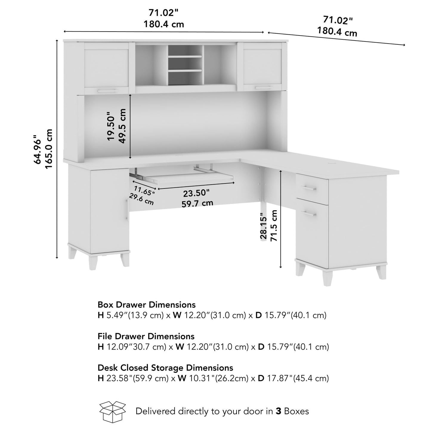 Bush Furniture Somerset L Shaped Desk with Hutch in Platinum Gray | Corner Computer Table with Drawers, Cabinets and Pullout Keyboard/Laptop Tray for Home Office