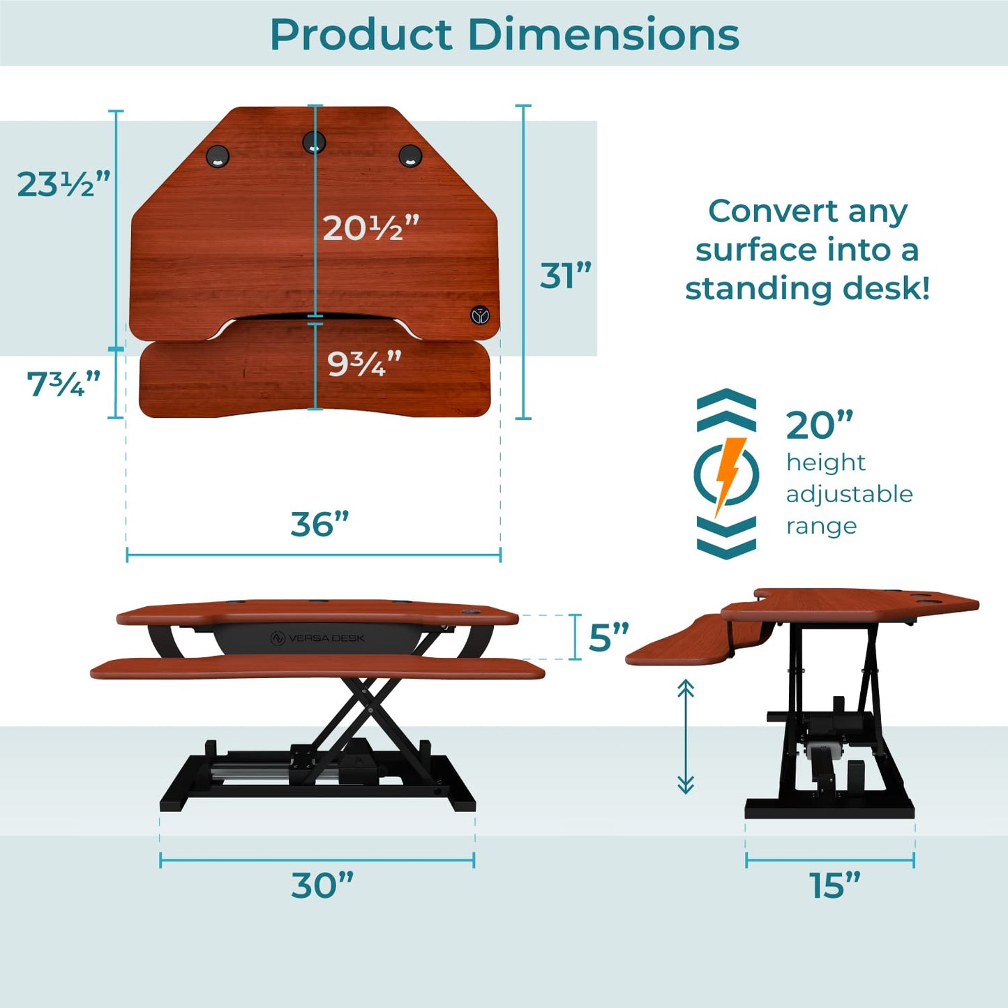 VERSADESK PowerPro 36” x 31” Corner Standing Desk Converter | 36 Inch Electric Height Adjustable Desk Riser - Sit or Stand w/programmable Controller, Keyboard Tray & USB Hub, Cherry