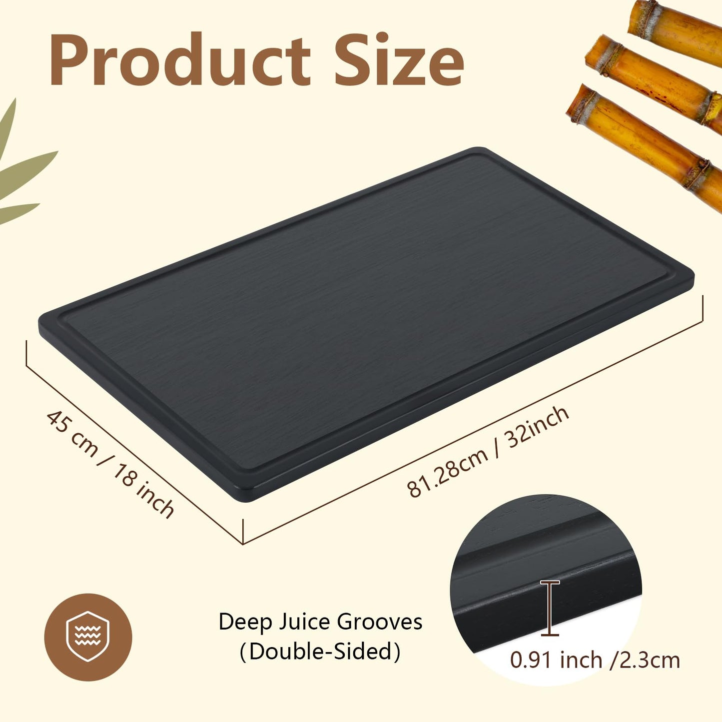 Teenyyou 32 x 18 Large Acacia Wood Cutting Boards for Kitchen Wooden Cutting Board with Juice Groove Extra Large Serving Platter Carving Tray for Meat Cheese(Black)